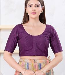 Women's dupion silk padded front open elbow sleeves saree blouse