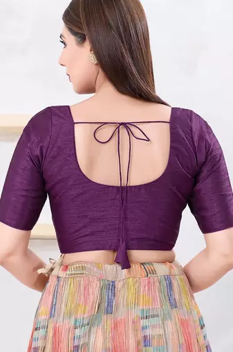 Women's dupion silk padded front open elbow sleeves saree blouse