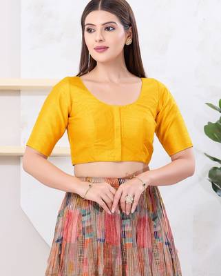 Women's dupion silk padded front open elbow sleeves saree blouse 1