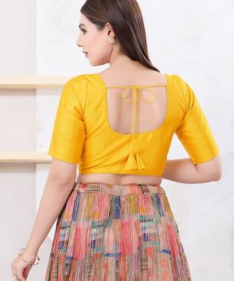 Women's dupion silk padded front open elbow sleeves saree blouse 2