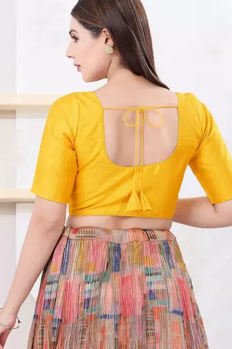 Women's dupion silk padded front open elbow sleeves saree blouse