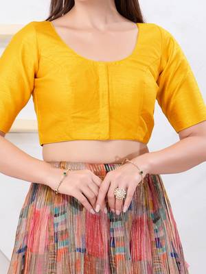 Women's dupion silk padded front open elbow sleeves saree blouse 4