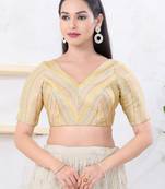 Women's jacquard padded back open elbow sleeves saree blouse