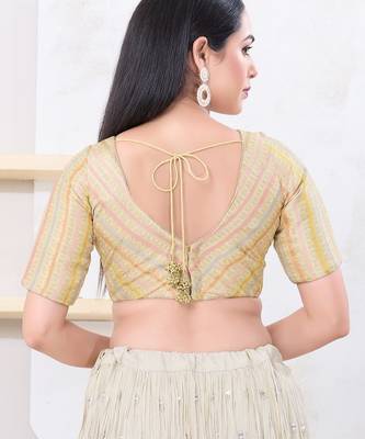 Women's jacquard padded back open elbow sleeves saree blouse 2