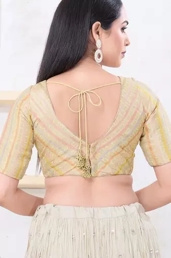 Women's jacquard padded back open elbow sleeves saree blouse