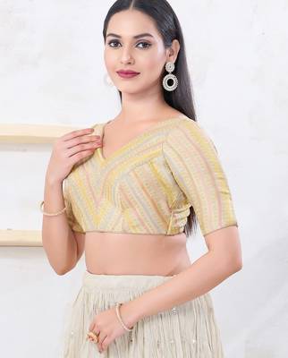Women's jacquard padded back open elbow sleeves saree blouse 3