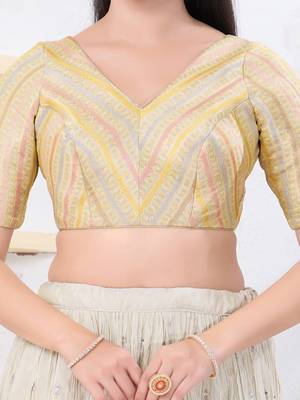 Women's jacquard padded back open elbow sleeves saree blouse 4