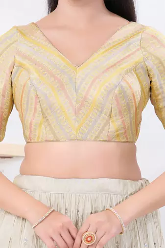 Women's jacquard padded back open elbow sleeves saree blouse