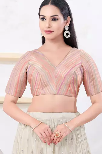 Women's jacquard padded back open elbow sleeves saree blouse