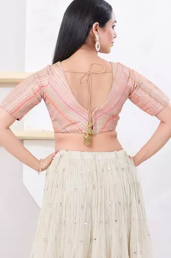 Women's jacquard padded back open elbow sleeves saree blouse