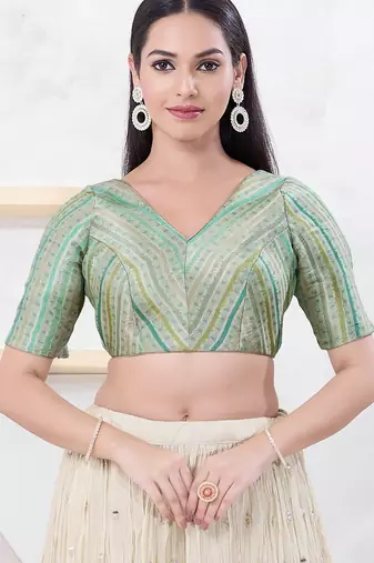 Women's jacquard padded back open elbow sleeves saree blouse
