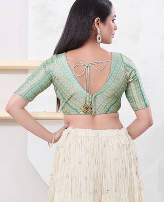 Women's jacquard padded back open elbow sleeves saree blouse 2