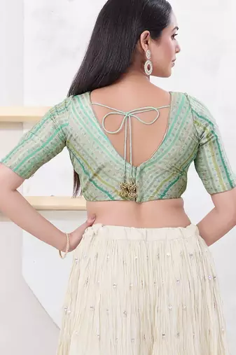 Women's jacquard padded back open elbow sleeves saree blouse