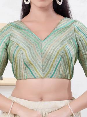 Women's jacquard padded back open elbow sleeves saree blouse 4