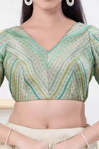 Women's jacquard padded back open elbow sleeves saree blouse
