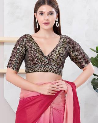 Women's brocade padded back open elbow sleeves saree blouse 1