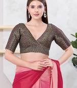 Women's brocade padded back open elbow sleeves saree blouse