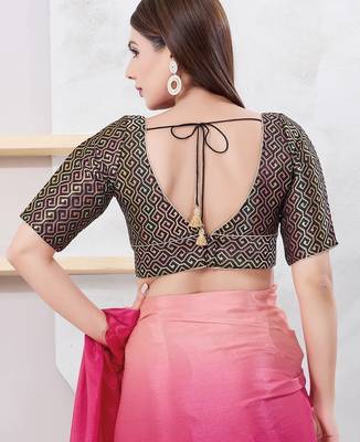 Women's brocade padded back open elbow sleeves saree blouse 2