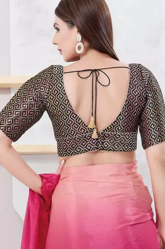Women's brocade padded back open elbow sleeves saree blouse
