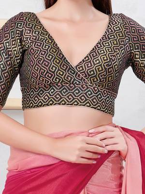 Women's brocade padded back open elbow sleeves saree blouse 4