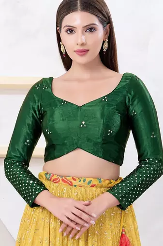 Women's gajii silk padded back open elbow sleeves saree blouse