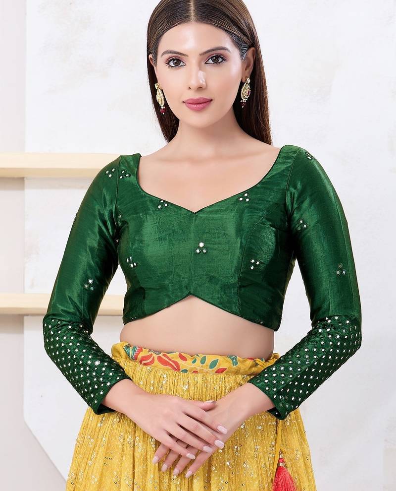 Women's gajii silk padded back open elbow sleeves saree blouse