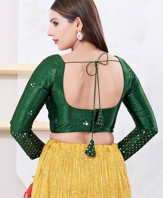 Women's gajii silk padded back open elbow sleeves saree blouse 2