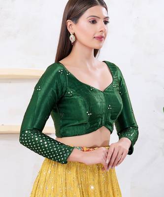 Women's gajii silk padded back open elbow sleeves saree blouse 3