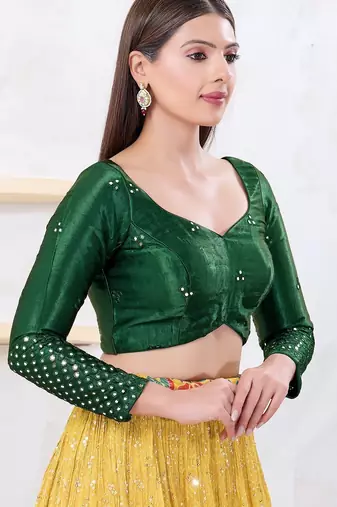 Women's gajii silk padded back open elbow sleeves saree blouse