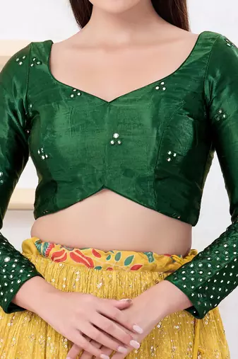 Women's gajii silk padded back open elbow sleeves saree blouse