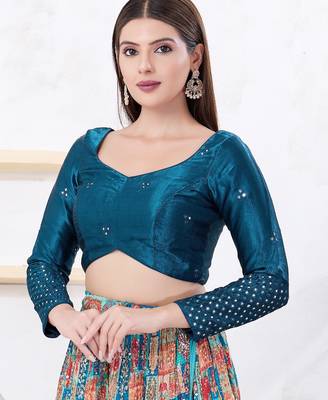 Women's gajii silk padded back open elbow sleeves saree blouse 1