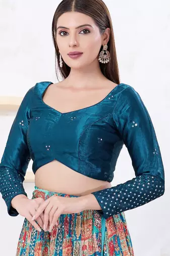 Women's gajii silk padded back open elbow sleeves saree blouse