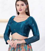 Women's gajii silk padded back open elbow sleeves saree blouse