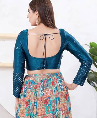 Women's gajii silk padded back open elbow sleeves saree blouse 2