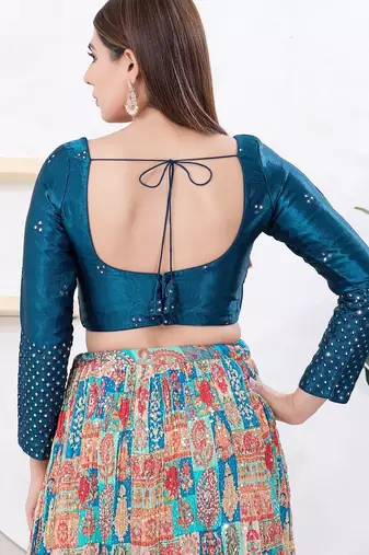 Women's gajii silk padded back open elbow sleeves saree blouse