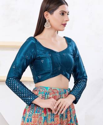 Women's gajii silk padded back open elbow sleeves saree blouse 3