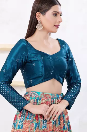 Women's gajii silk padded back open elbow sleeves saree blouse