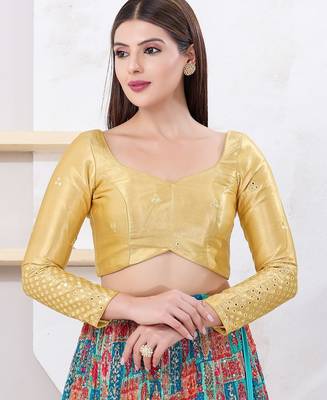 Women's gajii silk padded back open elbow sleeves saree blouse 1