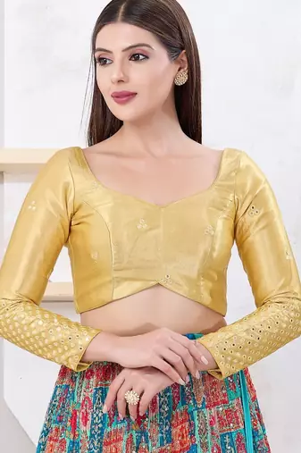Women's gajii silk padded back open elbow sleeves saree blouse