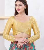 Women's gajii silk padded back open elbow sleeves saree blouse