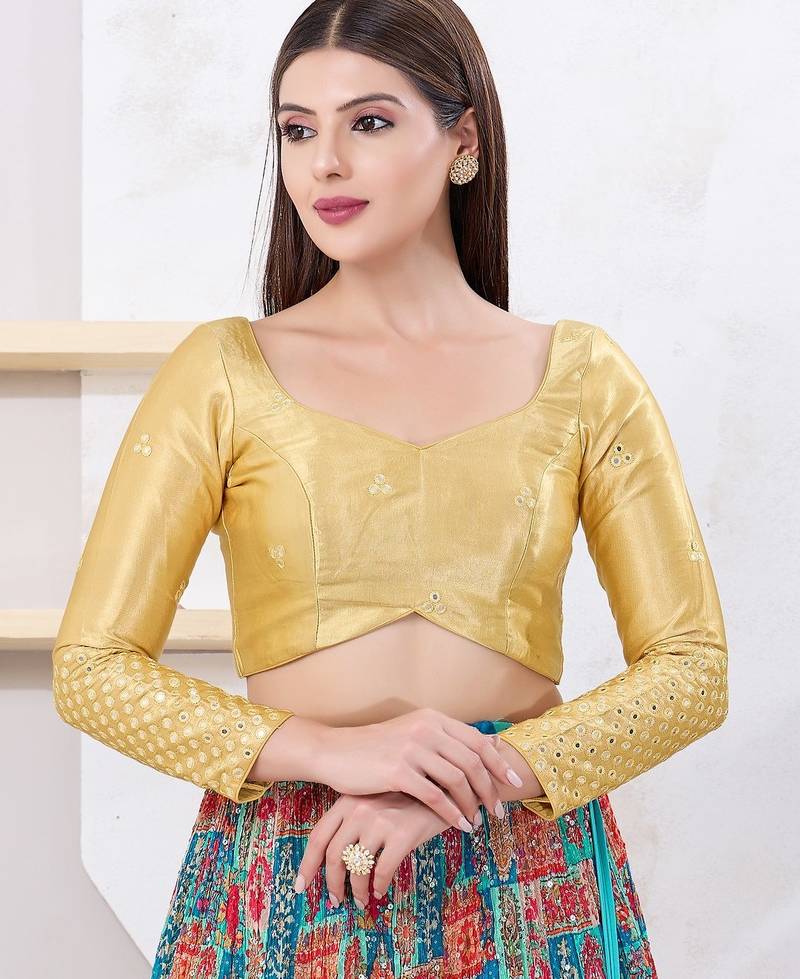 Women's gajii silk padded back open elbow sleeves saree blouse