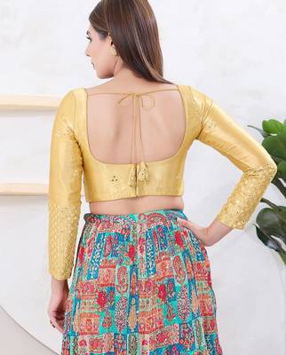 Women's gajii silk padded back open elbow sleeves saree blouse 2
