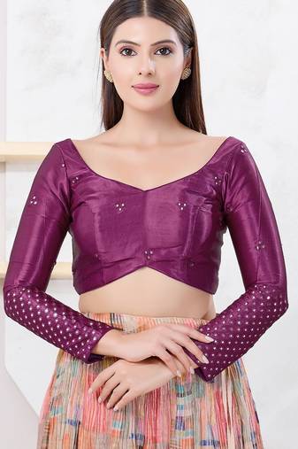 Women's gajii silk padded back open elbow sleeves saree blouse