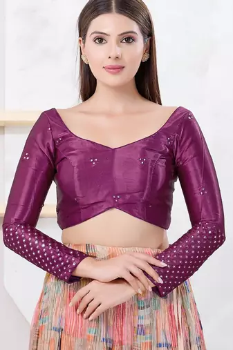 Women's gajii silk padded back open elbow sleeves saree blouse