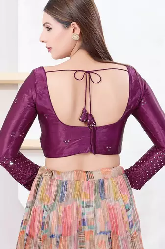 Women's gajii silk padded back open elbow sleeves saree blouse