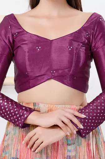 Women's gajii silk padded back open elbow sleeves saree blouse