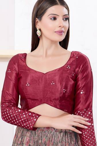 Women's gajii silk padded back open elbow sleeves saree blouse