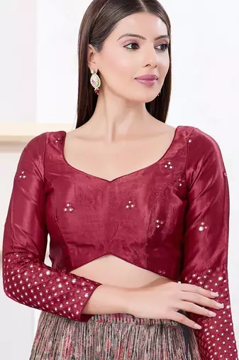 Women's gajii silk padded back open elbow sleeves saree blouse