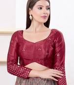 Women's gajii silk padded back open elbow sleeves saree blouse