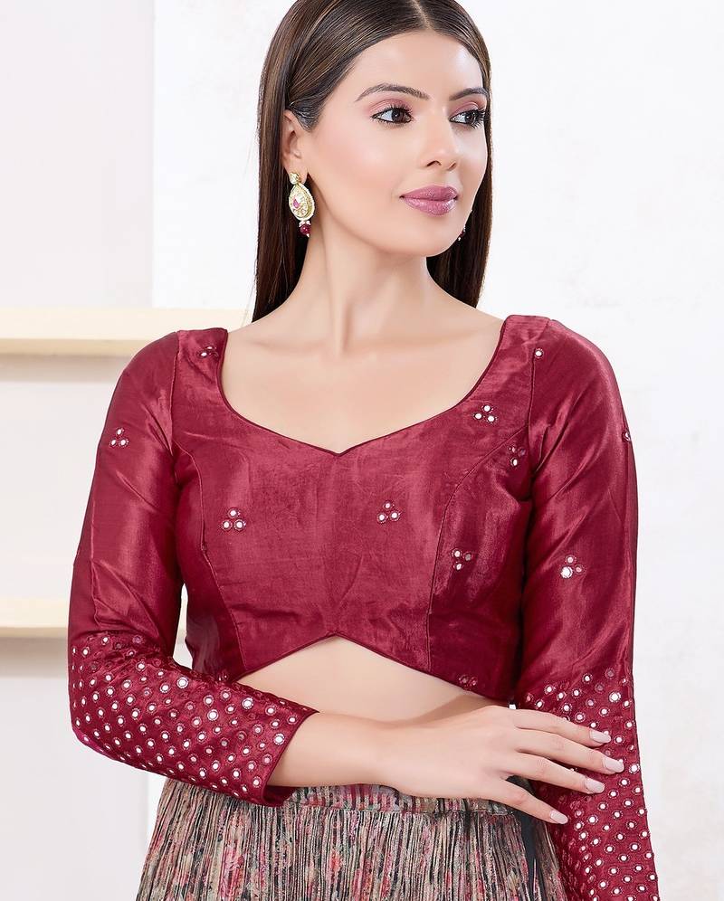 Women's gajii silk padded back open elbow sleeves saree blouse